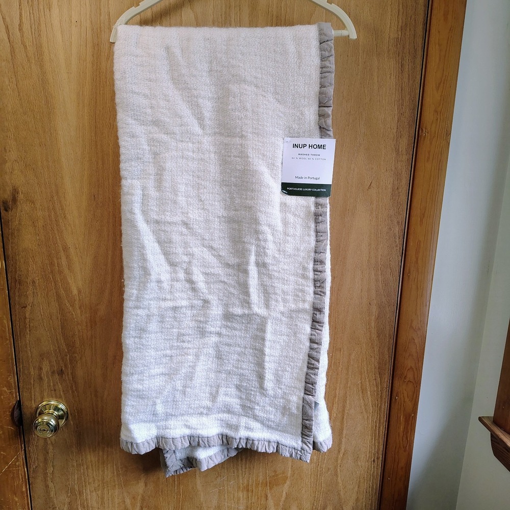 INUP HOME Luxury Washed Throw Blanket Wool/Cotton 50x70 Beige Brown Super Soft